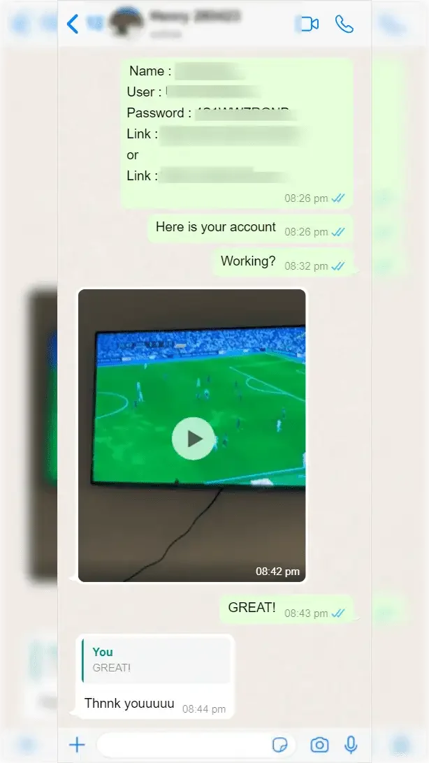 WhatsApp conversation between a subscriber and Smart One IPTV support — screenshot 1 of 9