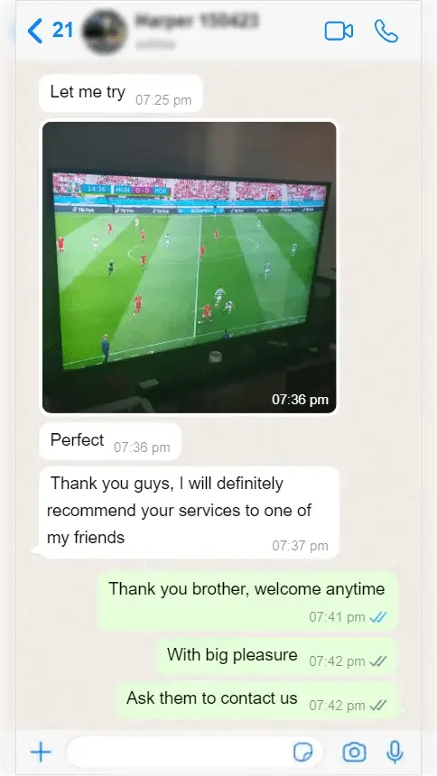 WhatsApp conversation between a subscriber and Smart One IPTV support — screenshot 5 of 9
