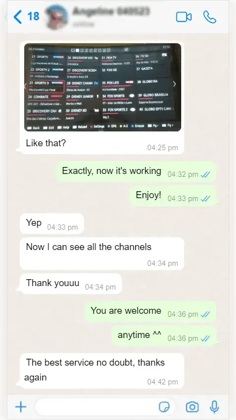 WhatsApp conversation between a subscriber and Smart One IPTV support — screenshot 9 of 9